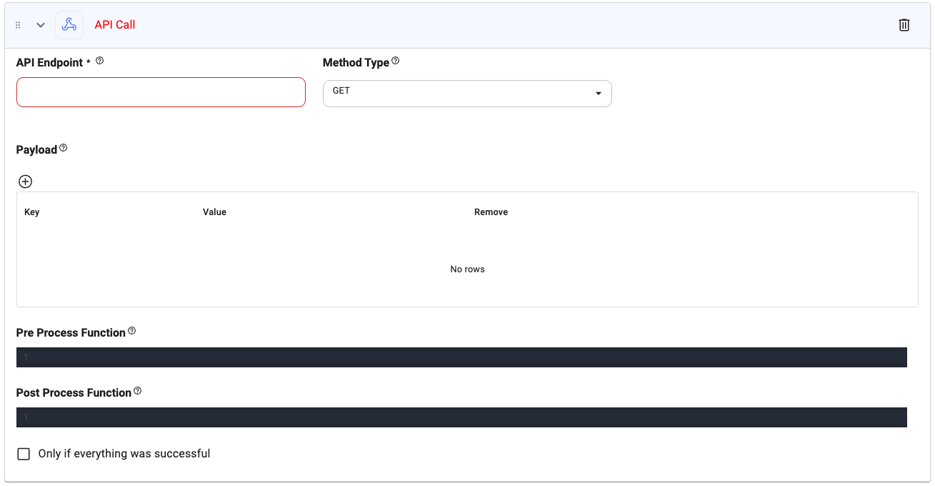API Call Action UI